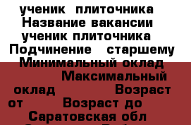 ученик  плиточника › Название вакансии ­ ученик плиточника › Подчинение ­ старшему › Минимальный оклад ­ 20 000 › Максимальный оклад ­ 30 000 › Возраст от ­ 20 › Возраст до ­ 45 - Саратовская обл., Саратов г. Работа » Вакансии   